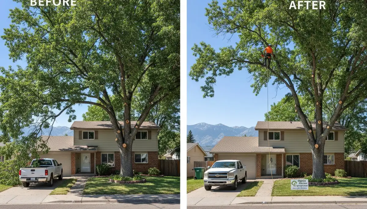 Arborist performing canopy lifting for improved clearance on residential tree in Ogden, UT