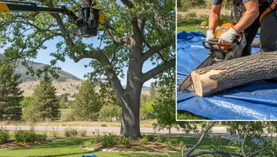 Arborist removing deadwood from mature tree in Ogden, UT for safe, professional tree trimming service