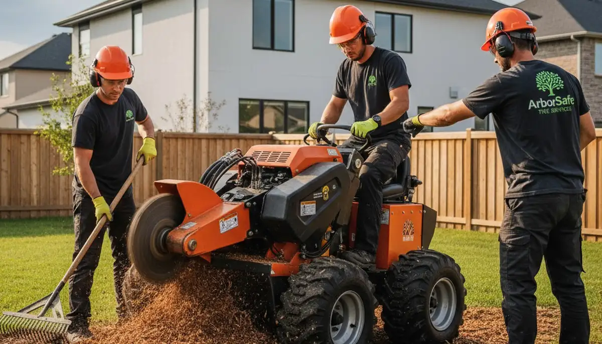 Technician performing professional stump grinding in Ogden, UT for Chop Chop Tree