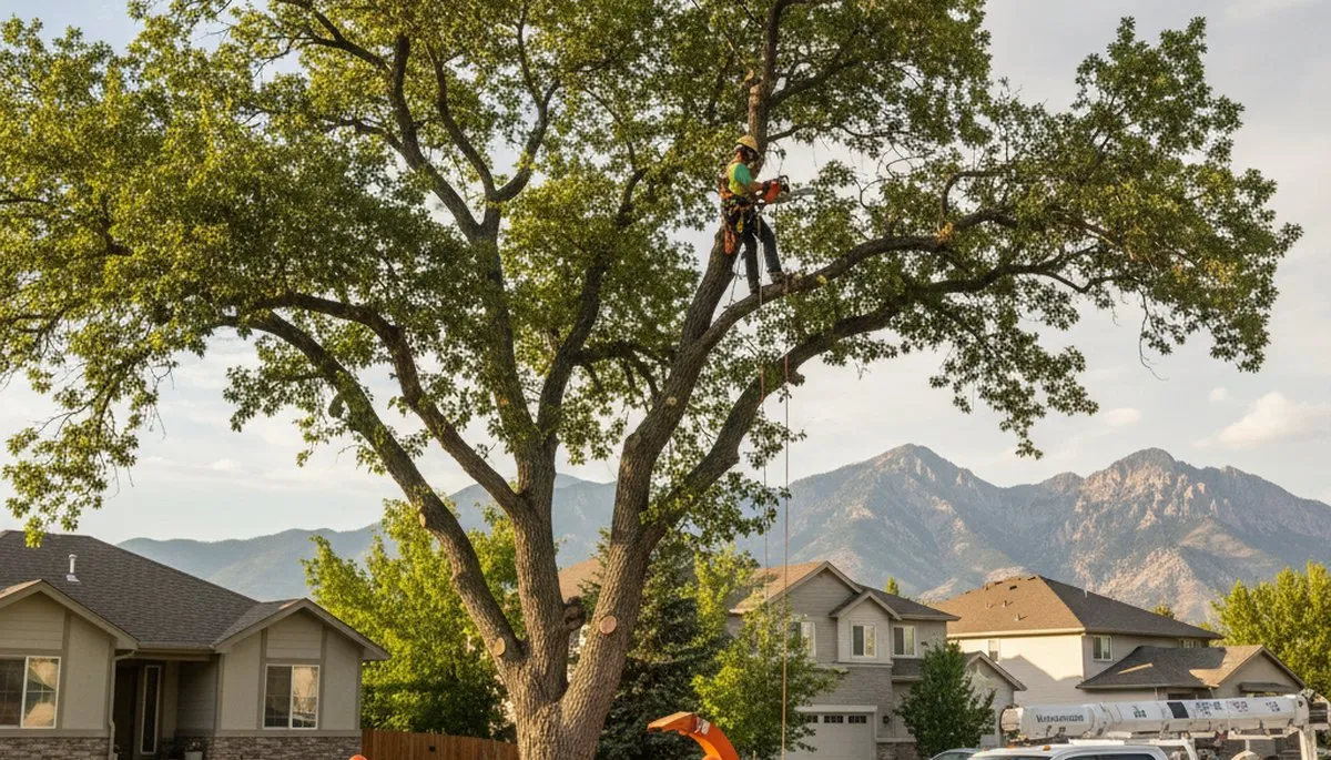 Professional tree removal service in Ogden, Utah removing large tree safely