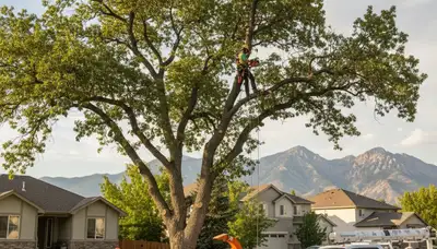 Professional tree removal service in Ogden, Utah removing large tree safely