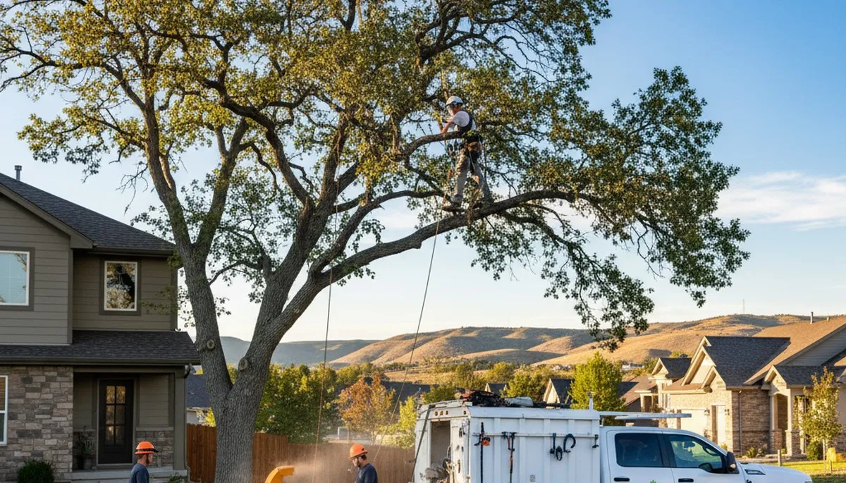 Professional tree removal service in Ogden, Utah safely cutting and clearing large tree branches