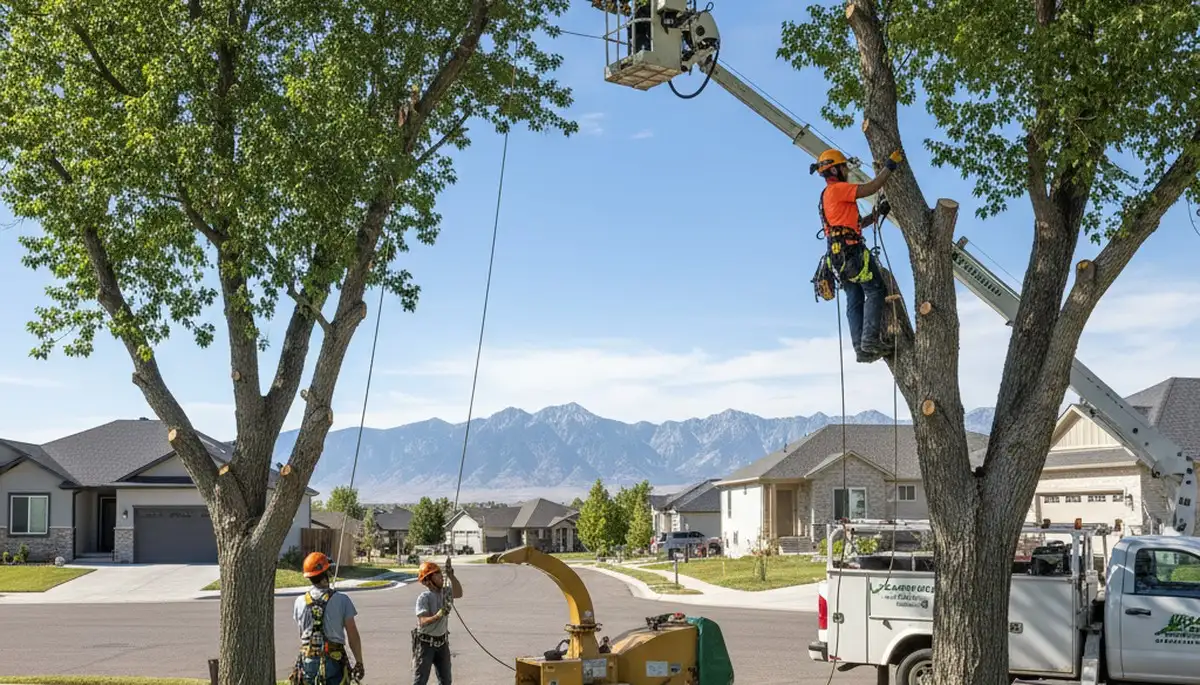 Professional tree removal service in Ogden UT safely cutting and clearing large residential trees