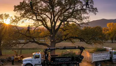 Professional tree removal service in Ogden, Utah safely cutting large oak tree