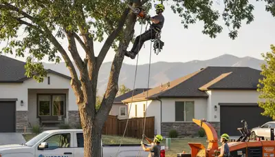 Professional tree removal service in Ogden, Utah safely cutting large tree branches