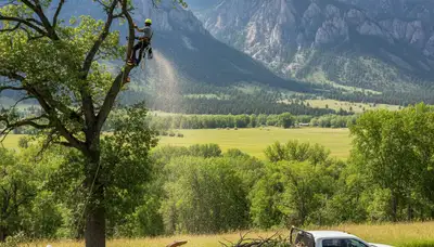Professional tree removal service in Ogden, Utah safely clearing large trees from residential property