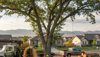 Professional tree removal service in Ogden, UT safely cutting down large tree