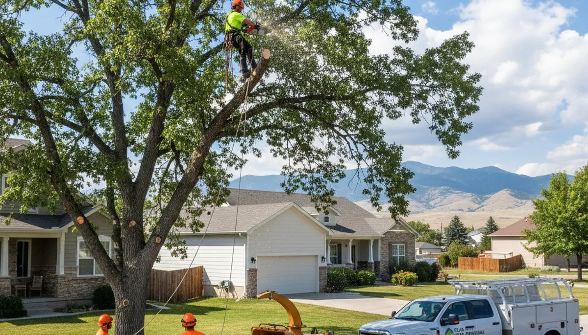 Professional tree removal service in Ogden, UT safely clearing large trees from residential property