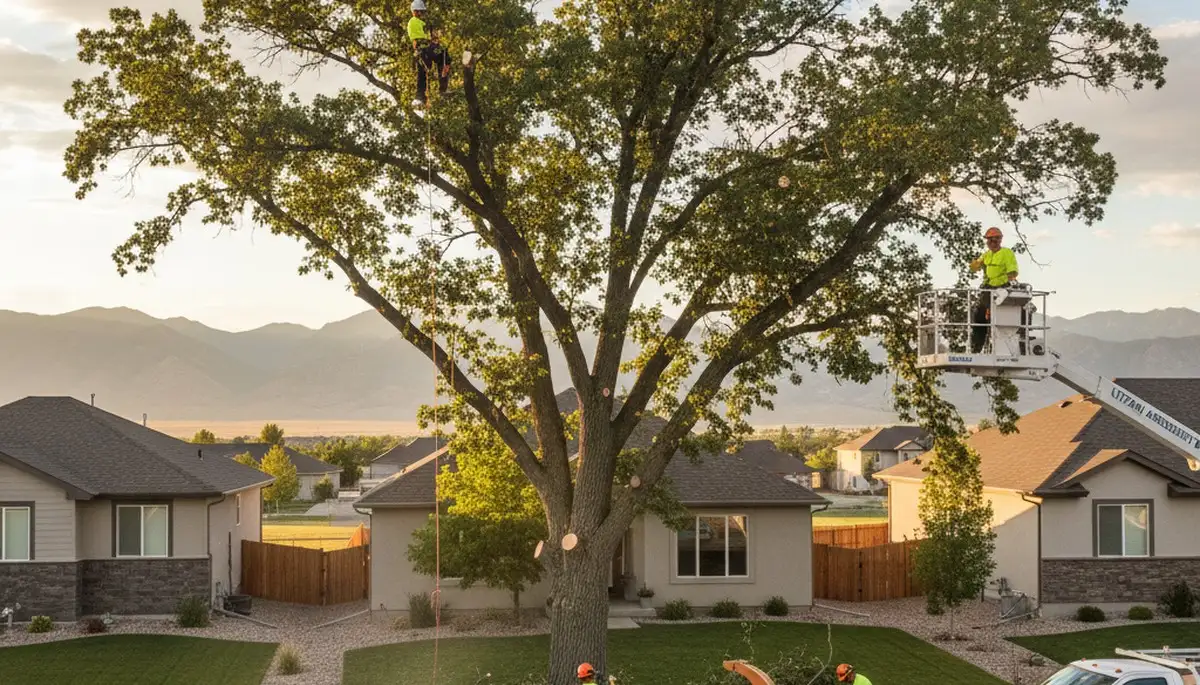 Professional tree removal service in Ogden, UT safely cutting and clearing large residential trees