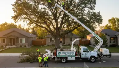 Professional tree removal service in Ogden, Utah safely cutting and clearing large backyard trees